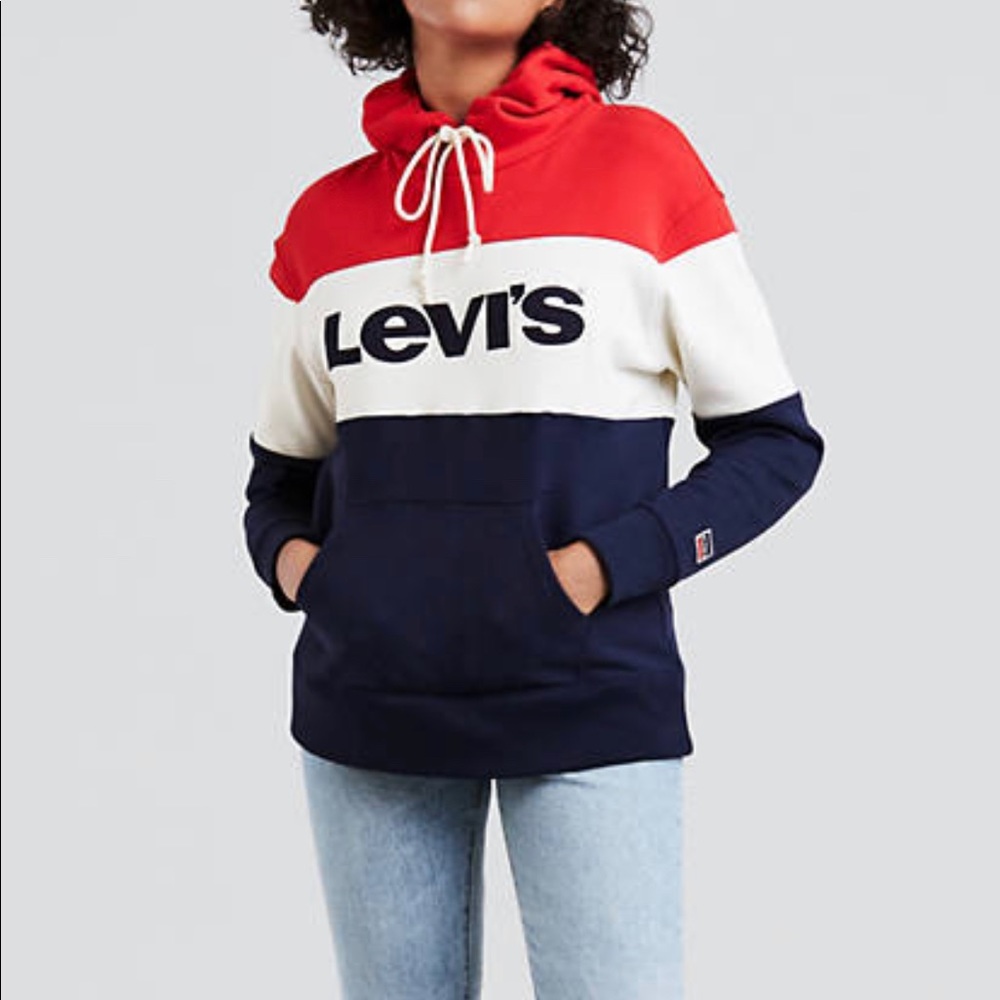 M LEVIS large letters logo color block sweatshirt  hoodie - Picture 3 of 9